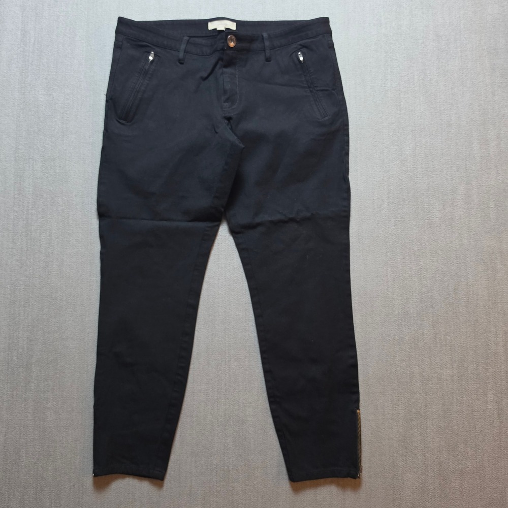 Banana Republic Sloan Pants Women 12 Black Ankle Zip Stretch Twill Trouser